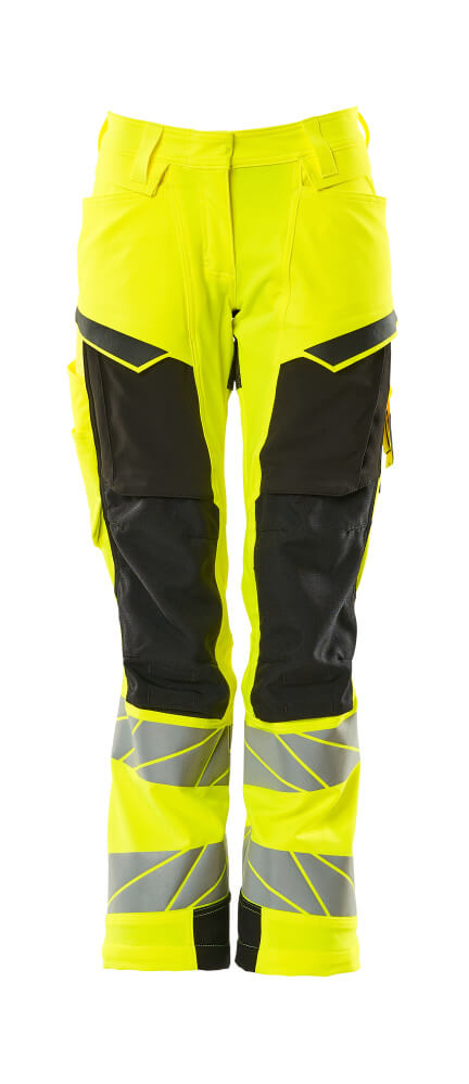 Mascot Accelerate Safe Ladies Diamond Fit Trousers with Kneepad Pockets - Hi-Vis Yellow/Black #colour_hi-vis-yellow-black