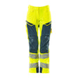 Mascot Accelerate Safe Ladies Diamond Fit Trousers with Kneepad Pockets - Hi-Vis Yellow/Petrol #colour_hi-vis-yellow-petrol