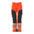 Mascot Accelerate Safe Ladies Diamond Fit Trousers with Kneepad Pockets - Hi-Vis Red/Dark Navy #colour_hi-vis-red-dark-navy