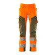 Mascot Accelerate Safe Trousers with Kneepad Pockets - Hi-Vis Orange/Moss Green #colour_hi-vis-orange-moss-green