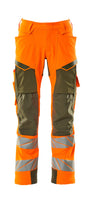 Mascot Accelerate Safe Trousers with Kneepad Pockets - Hi-Vis Orange/Moss Green #colour_hi-vis-orange-moss-green