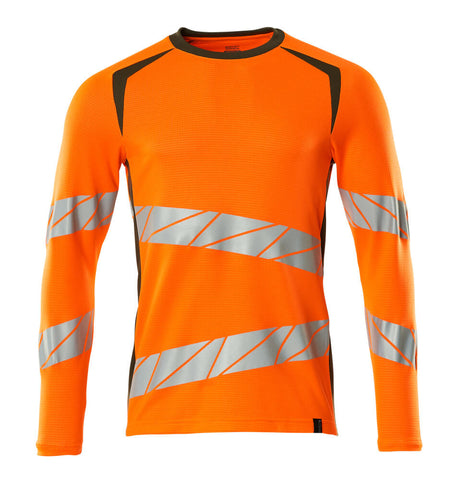 Mascot Accelerate Safe Modern Fit Long-Sleeved T-shirt #colour_hi-vis-orange-moss-green