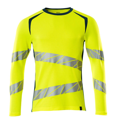 Mascot Accelerate Safe Modern Fit Long-Sleeved T-shirt #colour_hi-vis-yellow-dark-petroleum