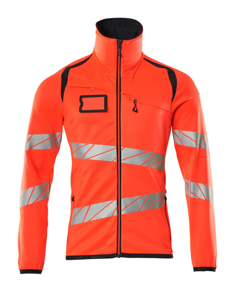 Mascot Accelerate Safe Microfleece jacket with Zip #colour_hi-vis-red-dark-navy
