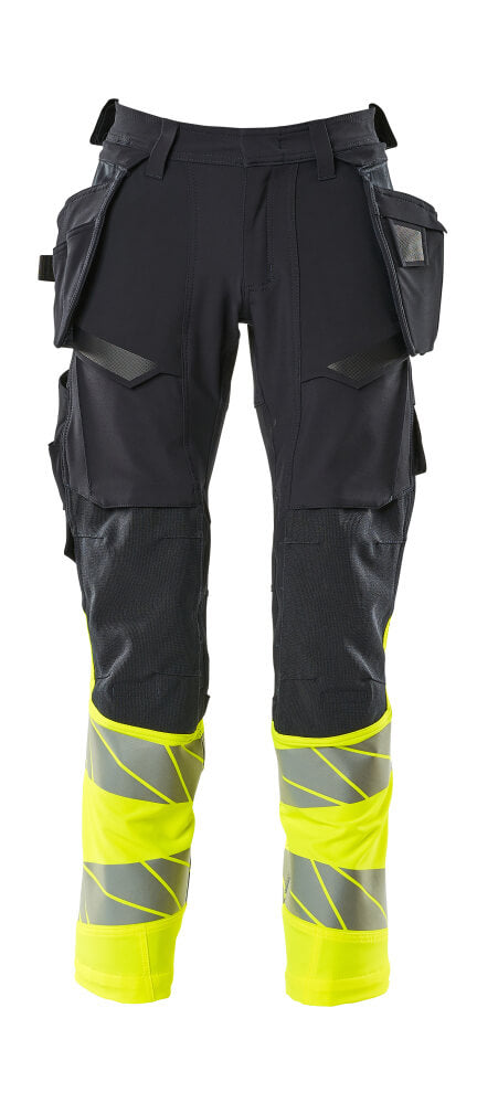 Mascot Accelerate Safe Trousers with Holster Pockets - Dark Navy/Hi-Vis Yellow #colour_dark-navy-hi-vis-yellow