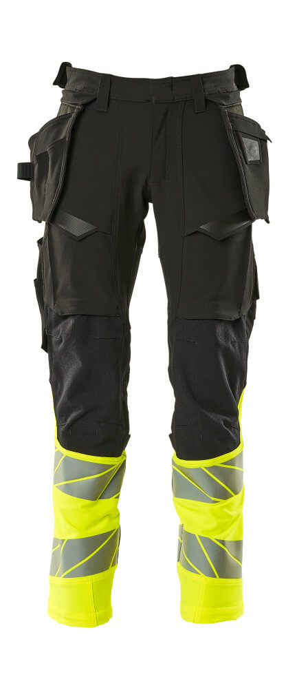 Mascot Accelerate Safe Trousers with Holster Pockets - Black/Hi-Vis Yellow #colour_black-hi-vis-yellow