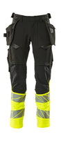 Mascot Accelerate Safe Trousers with Holster Pockets - Black/Hi-Vis Yellow #colour_black-hi-vis-yellow