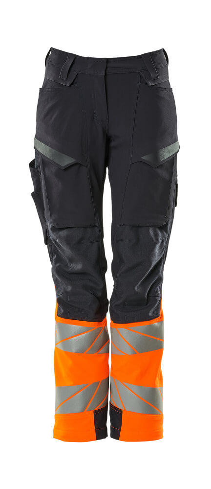 Mascot Accelerate Safe Ladies Diamond Fit Trousers with Kneepad Pockets - Navy/Hi-Vis Orange #colour_navy-hi-vis-orange