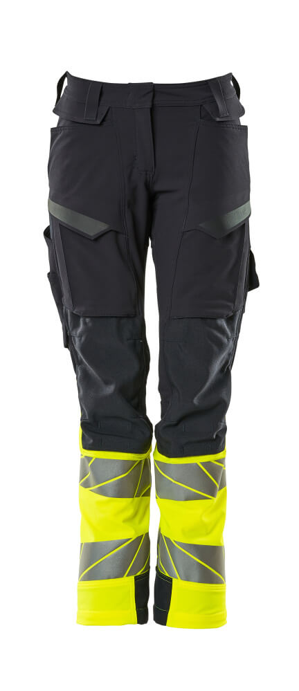 Mascot Accelerate Safe Ladies Diamond Fit Trousers with Kneepad Pockets - Navy/Hi-Vis Yellow #colour_navy-hi-vis-yellow