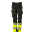 Mascot Accelerate Safe Ladies Diamond Fit Trousers with Kneepad Pockets - Black/Hi-Vis Yellow #colour_black-hi-vis-yellow