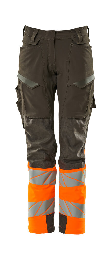Mascot Accelerate Safe Ladies Diamond Fit Trousers with Kneepad Pockets - Grey/Hi-Vis Orange #colour_grey-hi-vis-orange