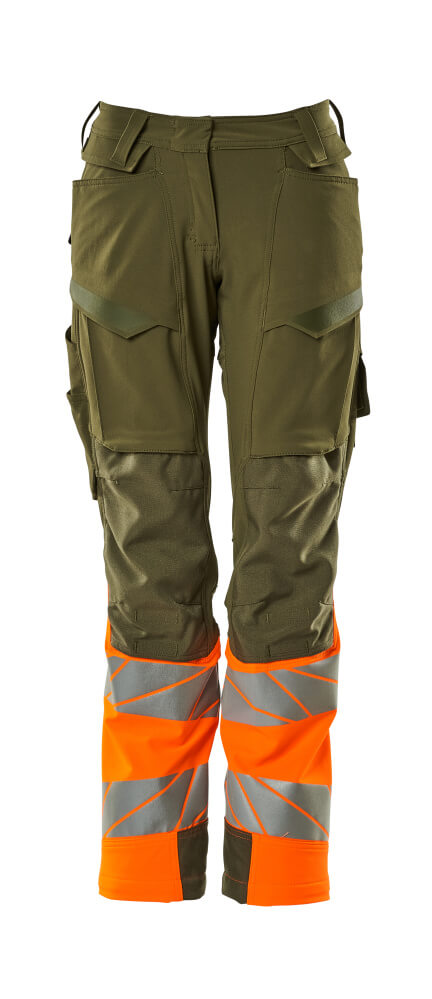 Mascot Accelerate Safe Ladies Diamond Fit Trousers with Kneepad Pockets - Moss Green/Orange #colour_moss-green-orange