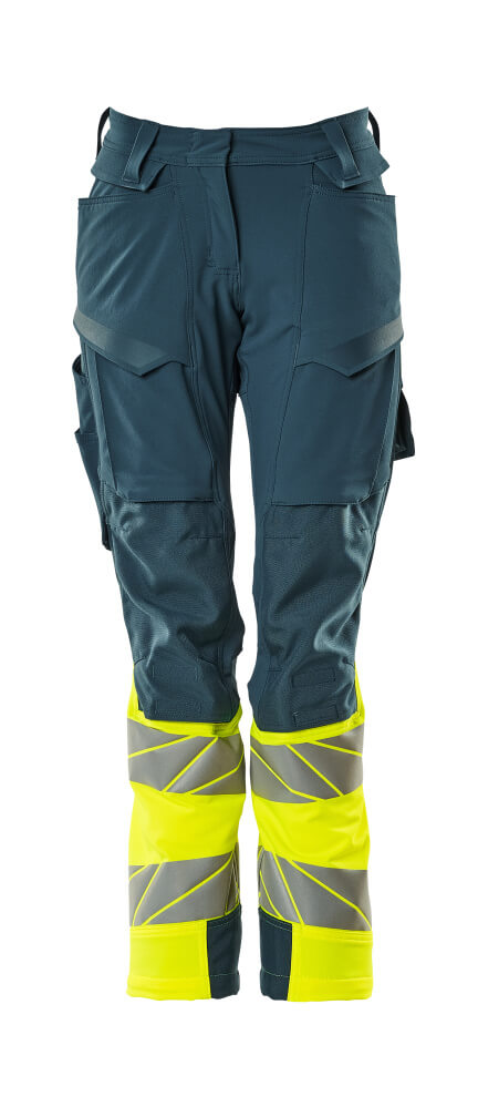Mascot Accelerate Safe Ladies Diamond Fit Trousers with Kneepad Pockets - Petrol/Hi-Vis Yellow #colour_petrol-hi-vis-yellow