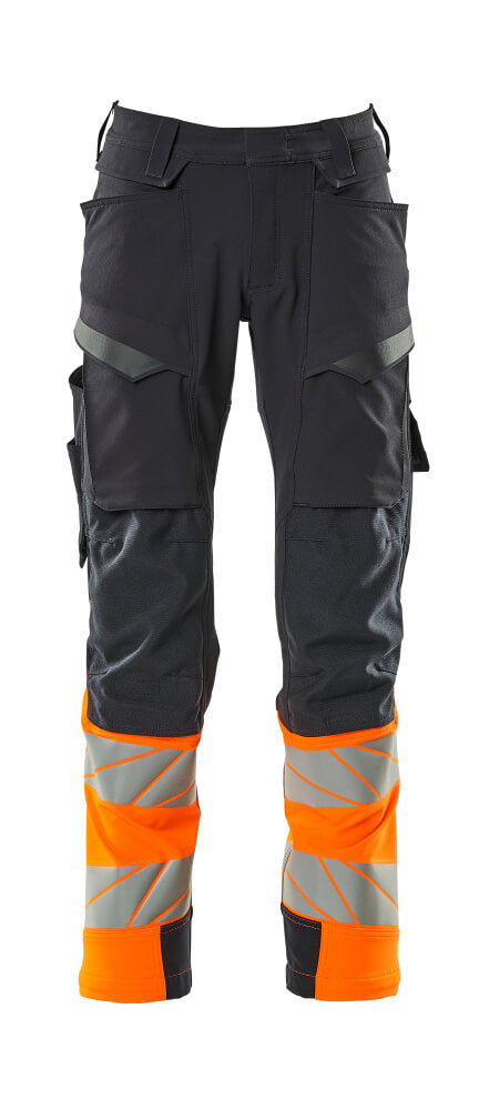 Mascot Accelerate Safe Trousers with Kneepad Pockets - Dark Navy/Hi-Vis Orange #colour_dark-navy-hi-vis-orange