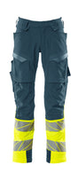 Mascot Accelerate Safe Trousers with Kneepad Pockets - Dark Petroleum/Hi-Vis Yellow #colour_dark-petroleum-hi-vis-yellow