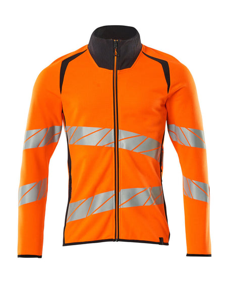 Mascot Accelerate Safe Modern Fit Zippered Sweatshirt #colour_hi-vis-orange-dark-navy
