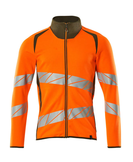 Mascot Accelerate Safe Modern Fit Zippered Sweatshirt #colour_hi-vis-orange-moss-green