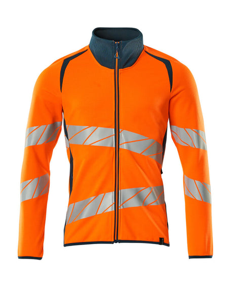 Mascot Accelerate Safe Modern Fit Zippered Sweatshirt #colour_hi-vis-orange-dark-petroleum