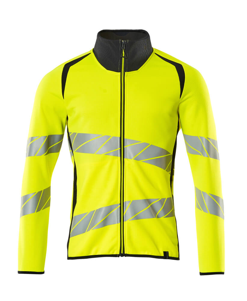 Mascot Accelerate Safe Modern Fit Zippered Sweatshirt #colour_hi-vis-yellow-dark-navy