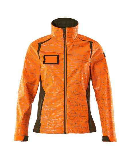 Mascot Accelerate Safe Ladies Fit Softshell Jacket with Reflectors #colour_hi-vis-orange-moss-green