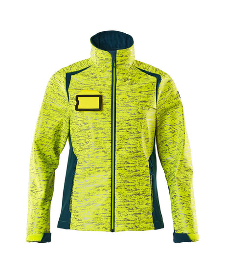 Mascot Accelerate Safe Ladies Fit Softshell Jacket with Reflectors #colour_hi-vis-yellow-dark-petroleum