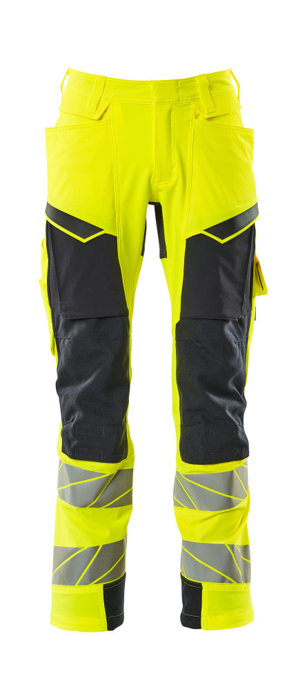 Mascot Accelerate Safe Trousers with Kneepad Pockets - Hi-Vis Yellow/Dark Navy #colour_hi-vis-yellow-dark-navy