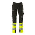 Mascot Accelerate Safe Ultimate Stretch Trousers with Thigh Pockets - Black/Hi-Vis Yellow #colour_black-hi-vis-yellow