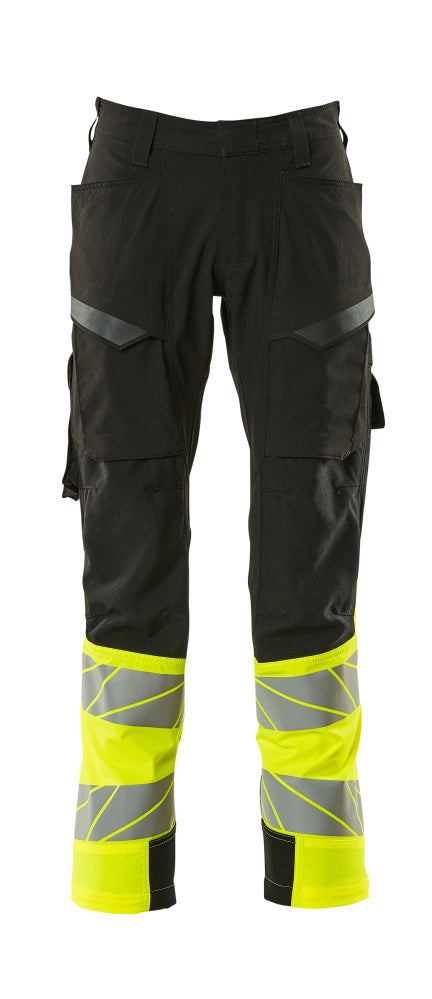 Mascot Accelerate Safe Ultimate Stretch Trousers with Thigh Pockets - Black/Hi-Vis Yellow #colour_black-hi-vis-yellow