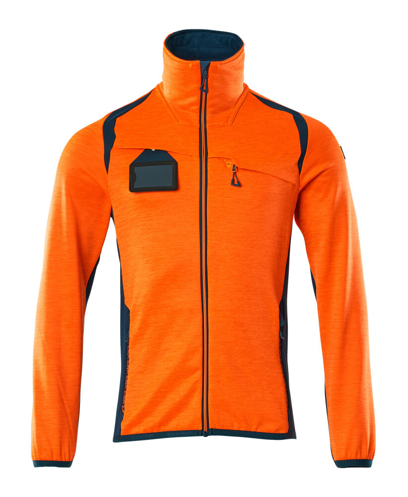 Mascot Accelerate Safe Microfleece Jacket with Half Zip #colour_hi-vis-orange-dark-petroleum