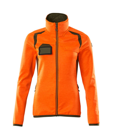 Mascot Accelerate Safe Ladies Microfleece Jacket with Zipper #colour_hi-vis-orange-moss-green