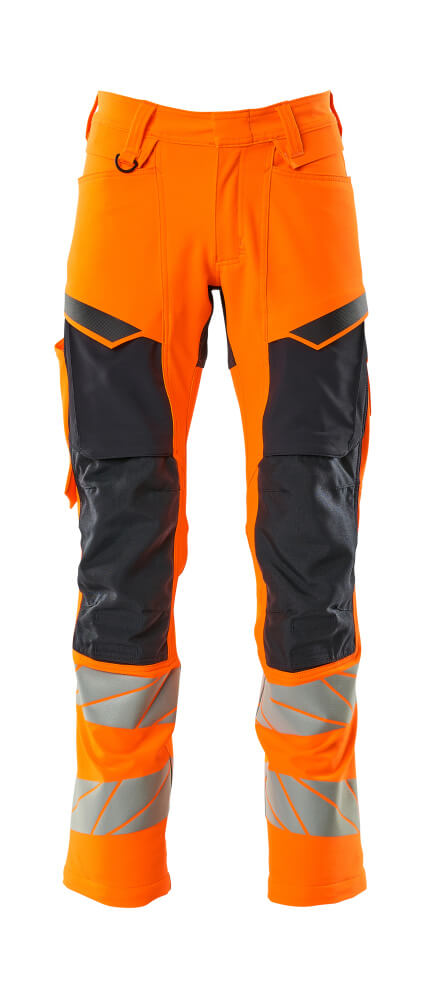 Mascot Accelerate Safe Trousers with Kneepad Pockets - Hi-Vis Orange/Dark Navy #colour_hi-vis-orange-dark-navy