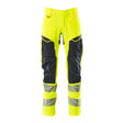 Mascot Accelerate Safe Trousers with Kneepad Pockets - Hi-Vis Yellow/Dark Navy #colour_hi-vis-yellow-dark-navy