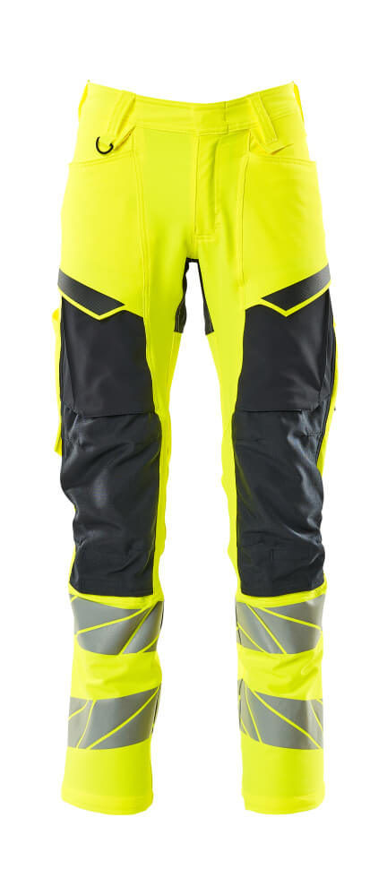 Mascot Accelerate Safe Trousers with Kneepad Pockets - Hi-Vis Yellow/Dark Navy #colour_hi-vis-yellow-dark-navy