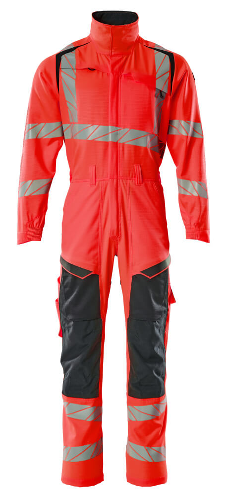 Mascot Accelerate Safe Boilersuit with Kneepad Pockets #colour_hi-vis-red-dark-navy