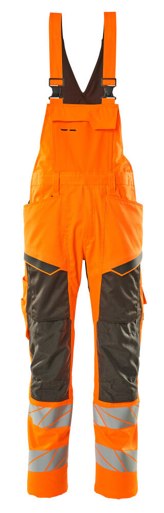 Mascot Accelerate Safe Bib & Brace with Kneepad Pockets - Hi-Vis Orange/Dark Anthracite #colour_hi-vis-orange-dark-anthracite