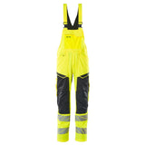 Mascot Accelerate Safe Bib & Brace with Kneepad Pockets - Hi-Vis Yellow/Dark Navy #colour_hi-vis-yellow-dark-navy