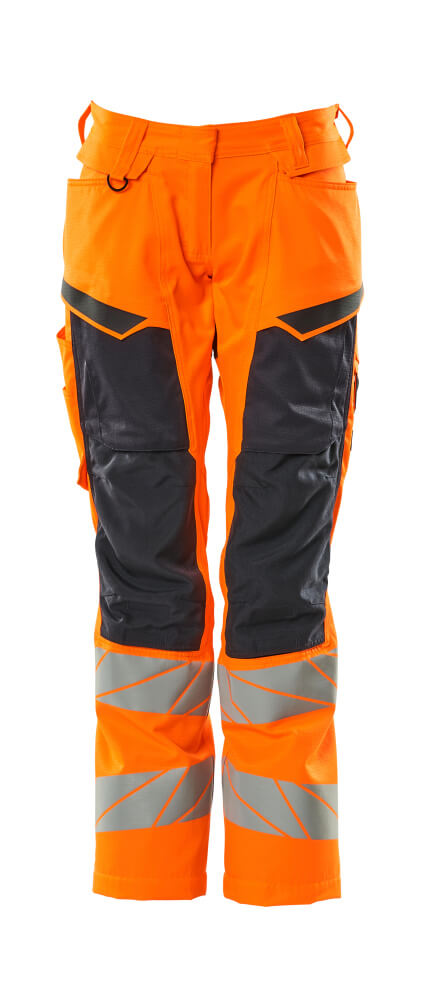 Mascot Accelerate Safe Ladies Diamond Fit Trousers with Kneepad Pockets #colour_hi-vis-orange-navy