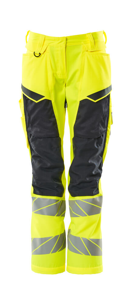 Mascot Accelerate Safe Ladies Diamond Fit Trousers with Kneepad Pockets #colour_hi-vis-yellow-navy