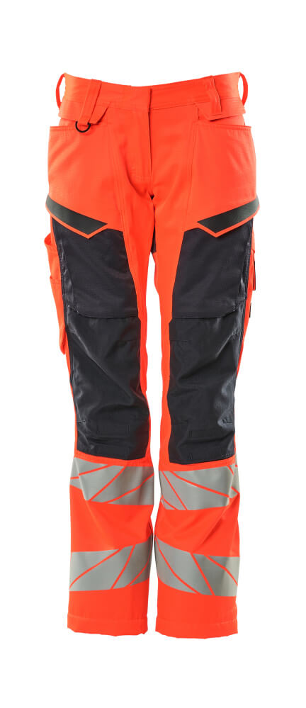 Mascot Accelerate Safe Ladies Diamond Fit Trousers with Kneepad Pockets #colour_hi-vis-red-navy