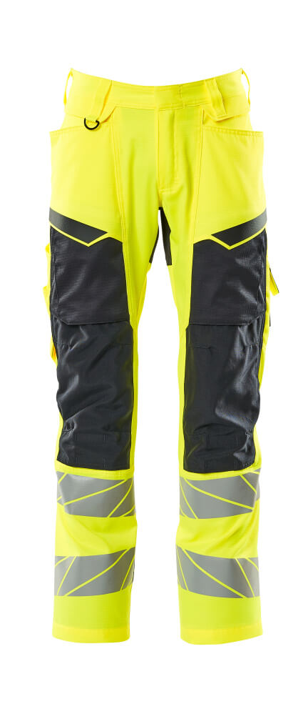 Mascot Accelerate Safe Trousers with Kneepad Pockets - Hi-Vis Yellow/Dark Navy #colour_hi-vis-yellow-dark-navy