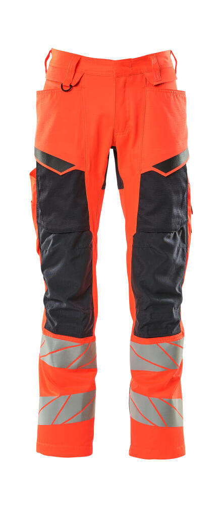 Mascot Accelerate Safe Trousers with Kneepad Pockets - Hi-Vis Red/Dark Navy #colour_hi-vis-red-dark-navy
