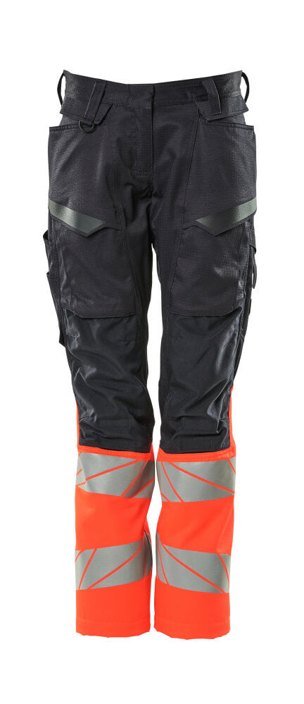Mascot Accelerate Safe Ladies Diamond Fit Trousers with Kneepad Pockets #colour_navy-hi-vis-red