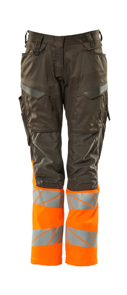 Mascot Accelerate Safe Ladies Diamond Fit Trousers with Kneepad Pockets #colour_grey-hi-vis-orange