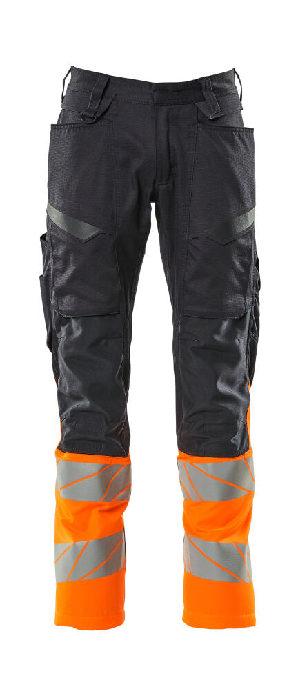 Mascot Accelerate Safe Trousers with Kneepad Pockets - Dark Navy/Hi-Vis Orange #colour_dark-navy-hi-vis-orange