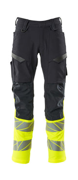 Mascot Accelerate Safe Trousers with Kneepad Pockets #colour_dark-navy-hi-vis-yellow