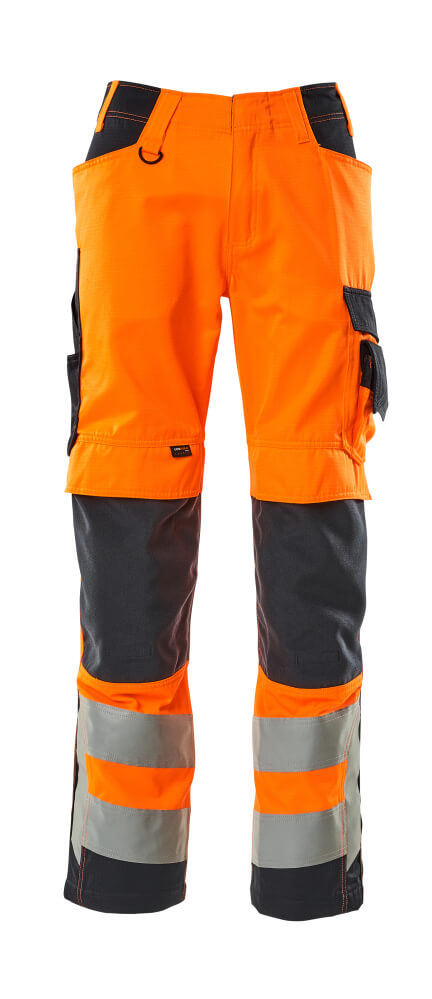 Mascot Safe Supreme Trousers with Kneepad Pockets #colour_hi-vis-orange-dark-navy