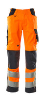 Mascot Safe Supreme Trousers with Kneepad Pockets #colour_hi-vis-orange-dark-navy