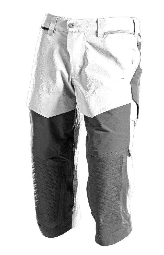 Mascot Customized Craftsmen's 3/4 Trousers with Kneepad Pockets - White/Stone Grey #colour_white-stone-grey
