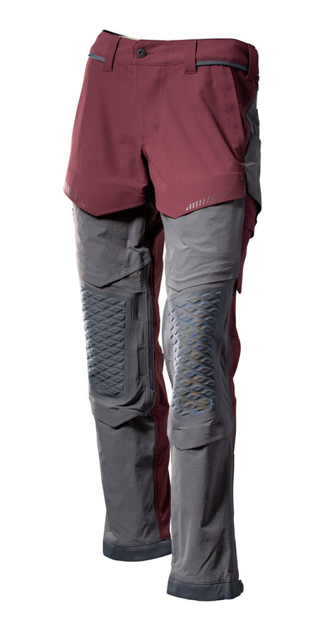 Mascot Customized Stretch Trousers with Kneepad Pockets - Bordeaux/Stone Grey #colour_bordeaux-stone-grey