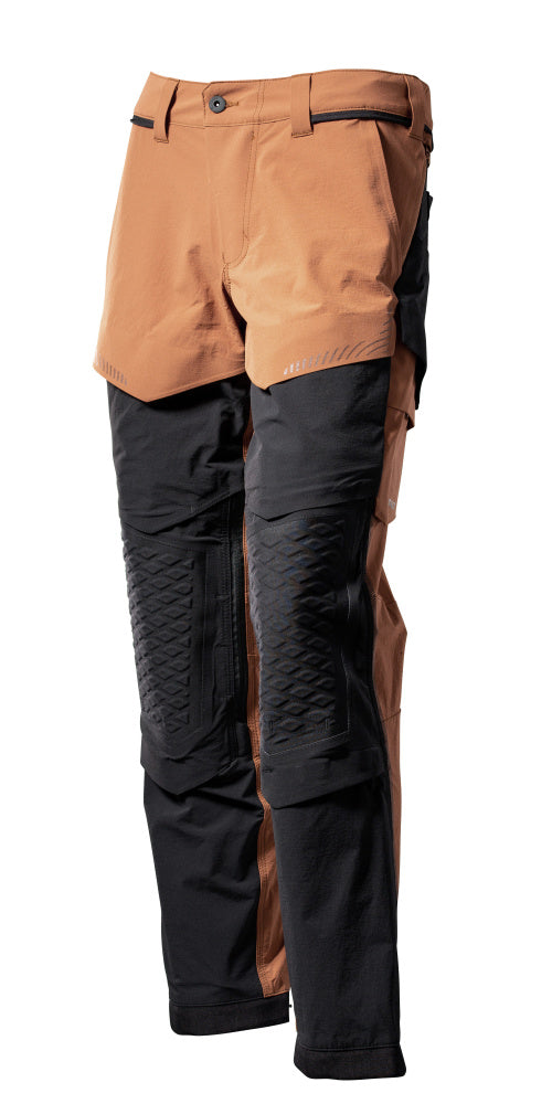 Mascot Customized Stretch Trousers with Kneepad Pockets - Nut Brown/Black #colour_nutbrown-black